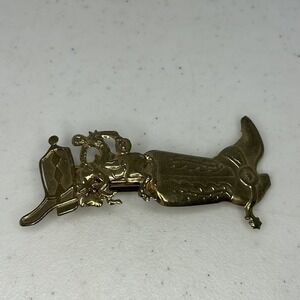 Vintage Western Hair Barrette Clip Cowboy Boot Spur Rodeo Bronco Gold Tone
